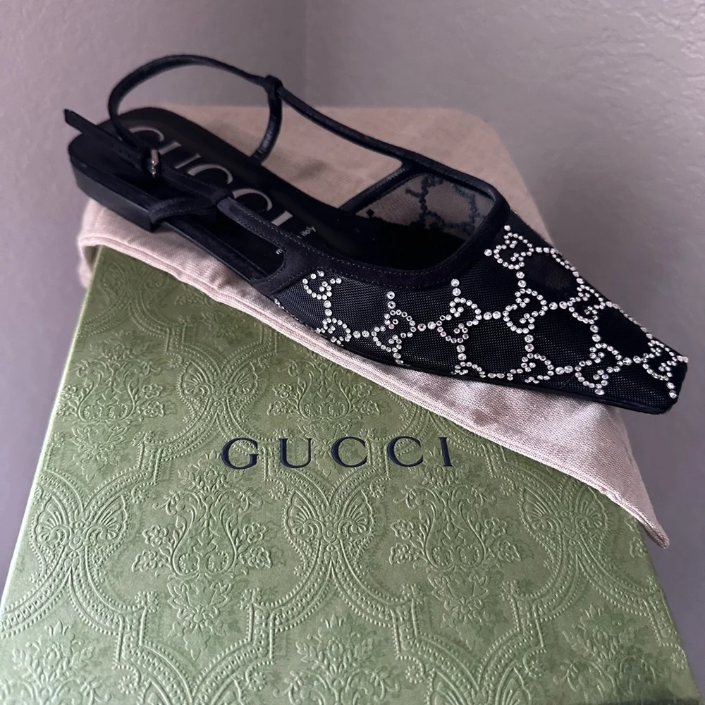 Gucci Black Flats with Crystal Accents - Picture 3 of 4
